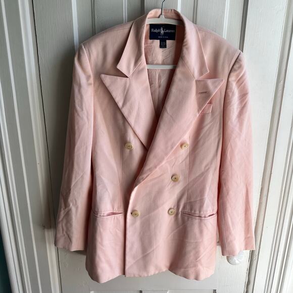 Vintage Ralph Lauren Blue Label Double Breasted Wool Blazer Jacket Pink - Picture 2 of 8